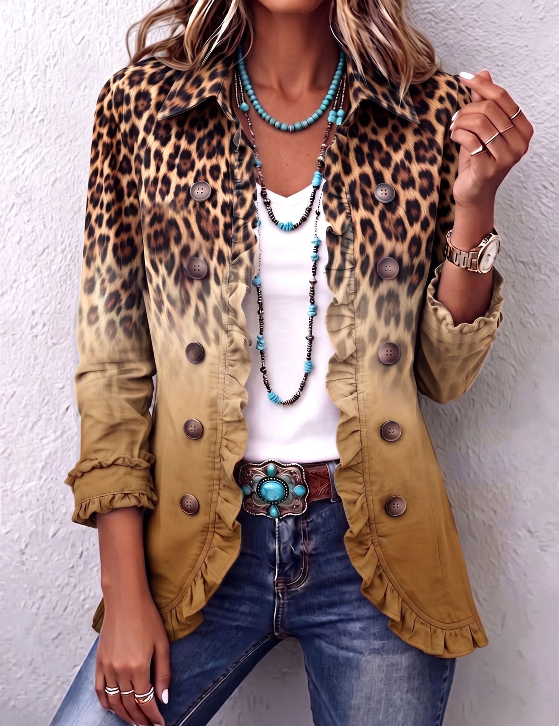 Marie-Claire - Veste blazer à volants léopard dégradé - autre coloris