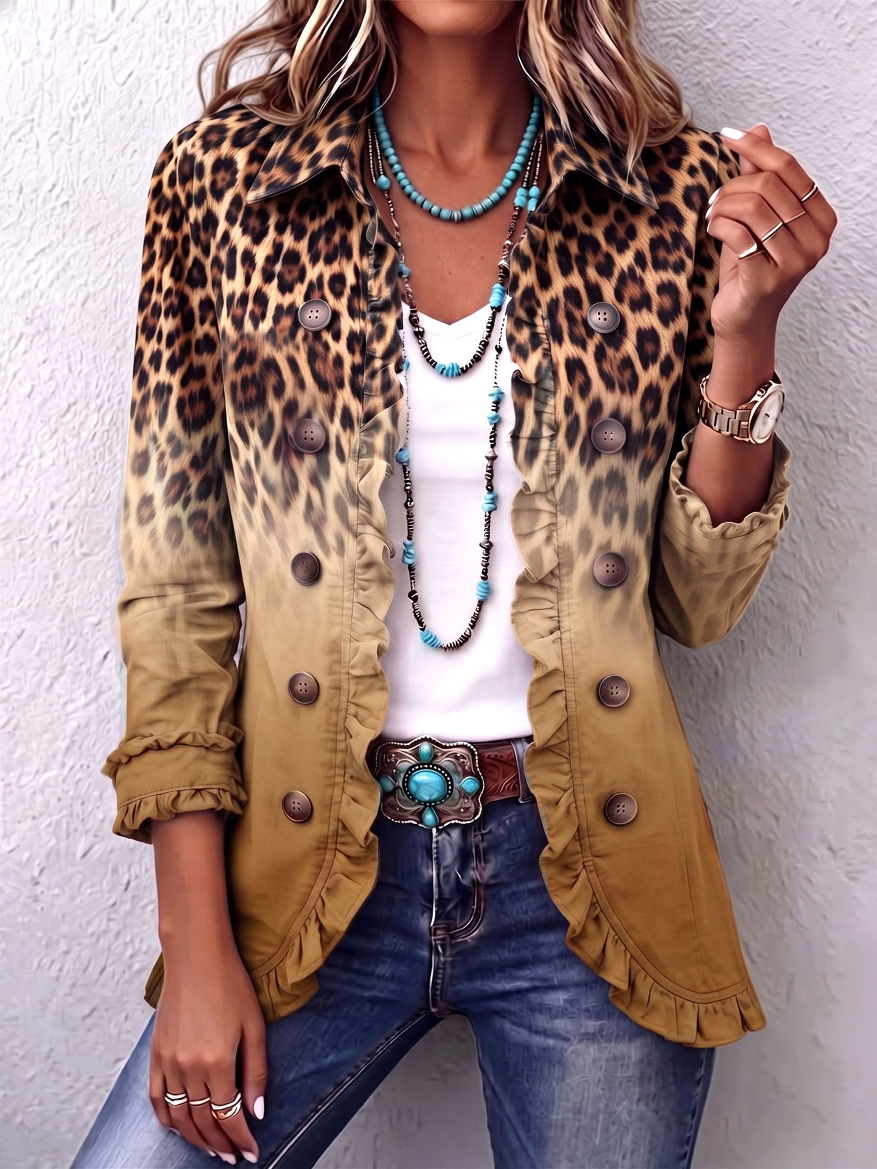 Marie-Claire - Veste blazer à volants léopard dégradé - autre coloris