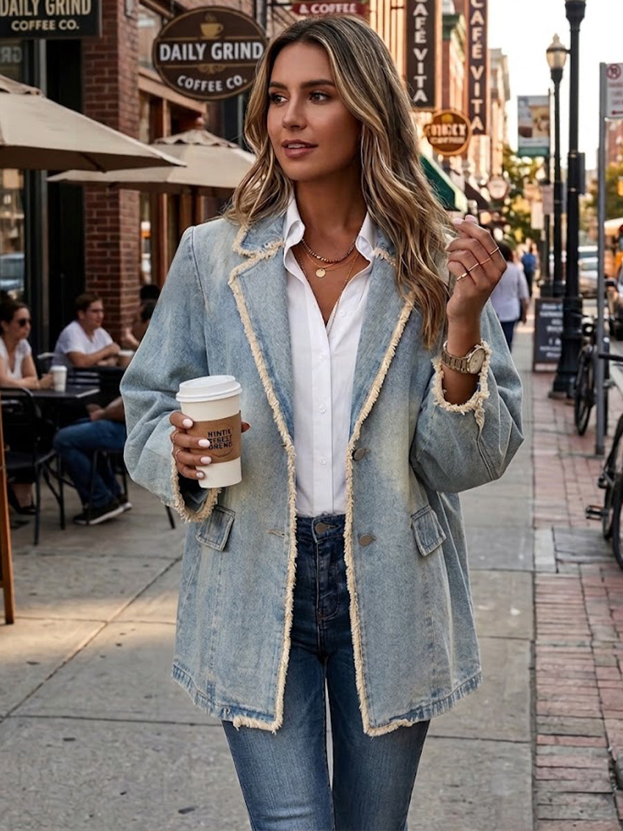 Armande - Blazer surdimensionné de style vintage avec bords bruts - vue rapprochée