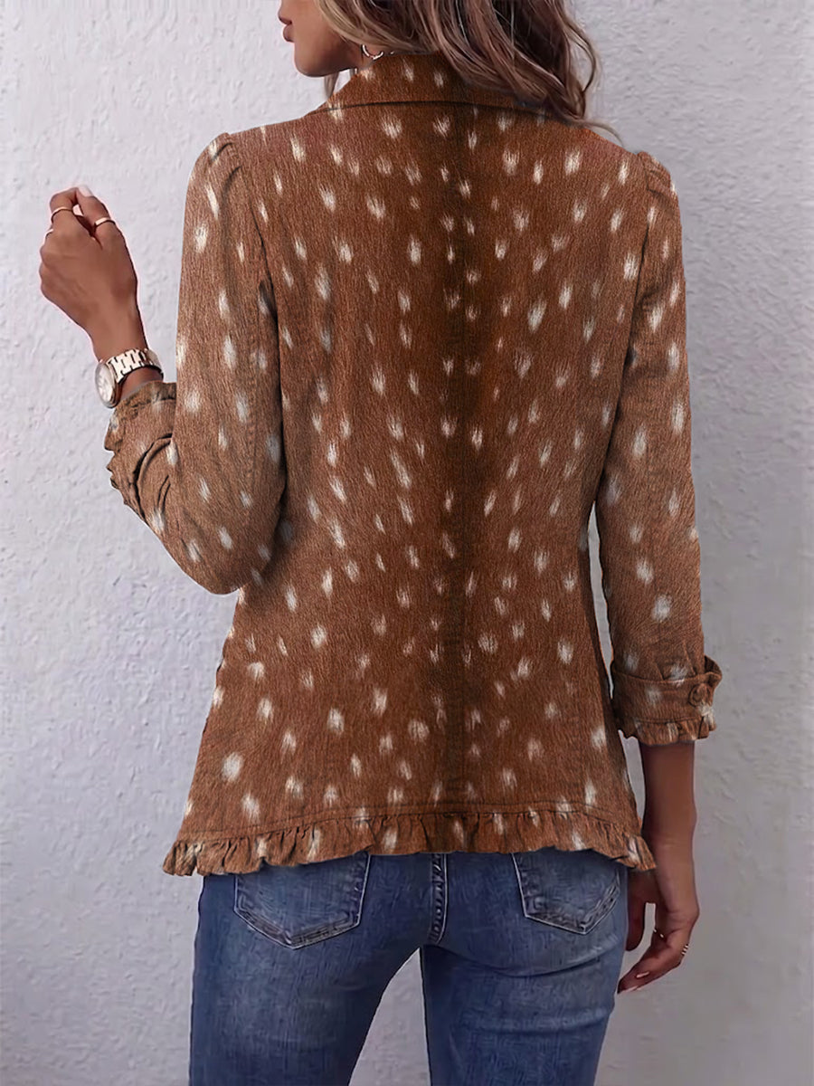 Berthe - Veste à volants imprimé animal bohème - vue rapprochée