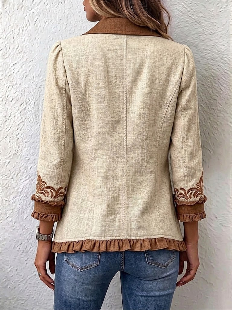 Fernande - Veste rétro bohème à fleurs et volants - vue rapprochée
