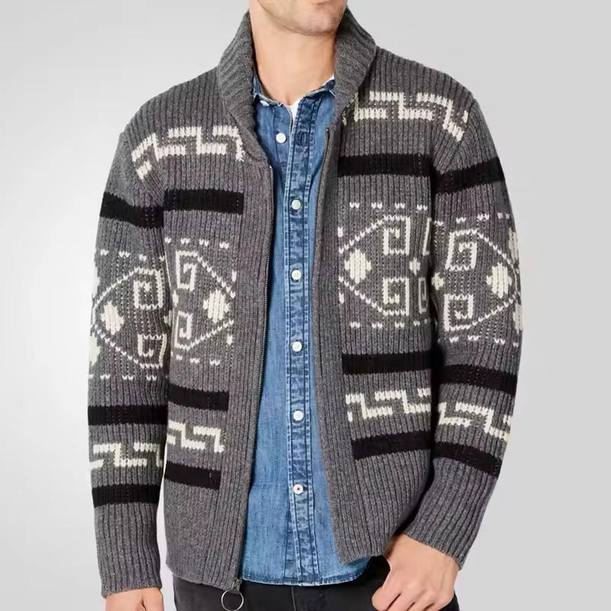 Louis Cardigan Zippé Homme – Gilet en Maille Mélange Laine à Motif Élégant Coupe Régulière