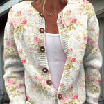 Perrine - Cardigan crème à fleurs roses - vue d'ensemble