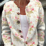 Perrine - Cardigan crème à fleurs roses - vue d'ensemble