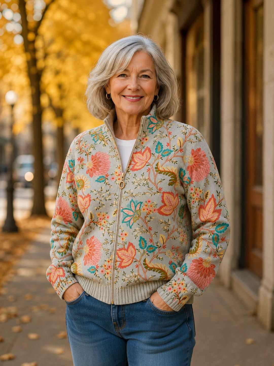 Pierrette - Gilet à motif de jardin fleuri - autre vue