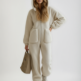 Madelyn Ensemble Loungewear Femme en Polaire Teddy – Ultra-Doux, Coupe Décontractée avec Design Douillet Beige