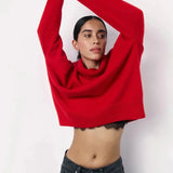 Katalina Pull Col Roulé Oversize Femme – Maille Douce, Rouge Intense & Style Moderne