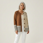 Renée - Cardigan patchwork brun et crème - vue de face