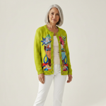 Séverine - Cardigan vert anis à motif artistique - vue de face