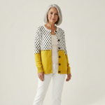 Solange - Cardigan à pois crème et jaune moutarde - vue de face