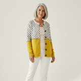 Solange - Cardigan à pois crème et jaune moutarde - vue de face