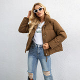 Nadine Doudoune Femme Beige – Veste Puffer Oversize à Col Montant et Poches Zippées