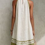 Agathe - robe mini trapèze blanche et vert olive à fleurs pour femme - vue 3