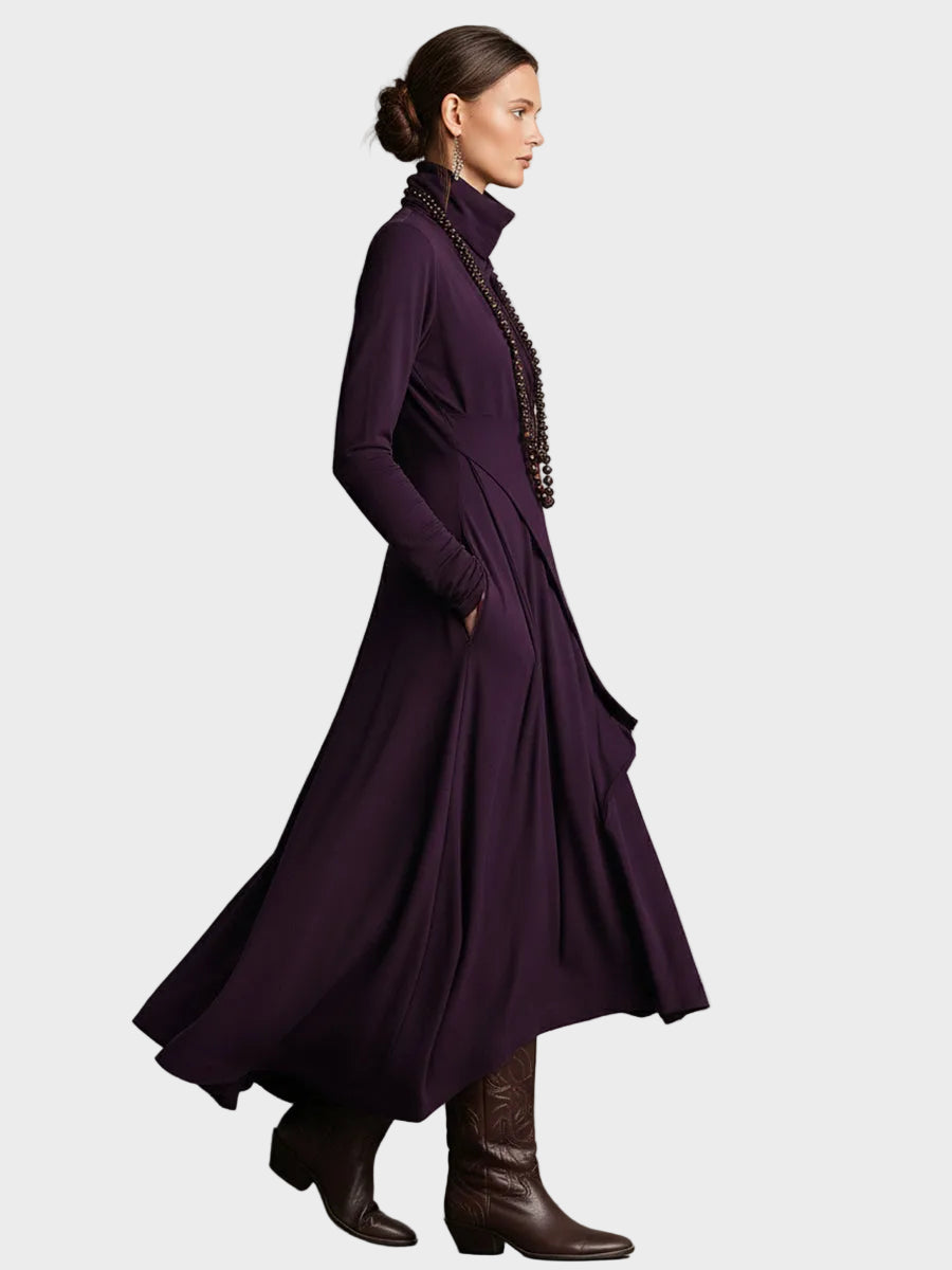 Teresa : robe maxi asymétrique en maille à col roulé, vue détaillée