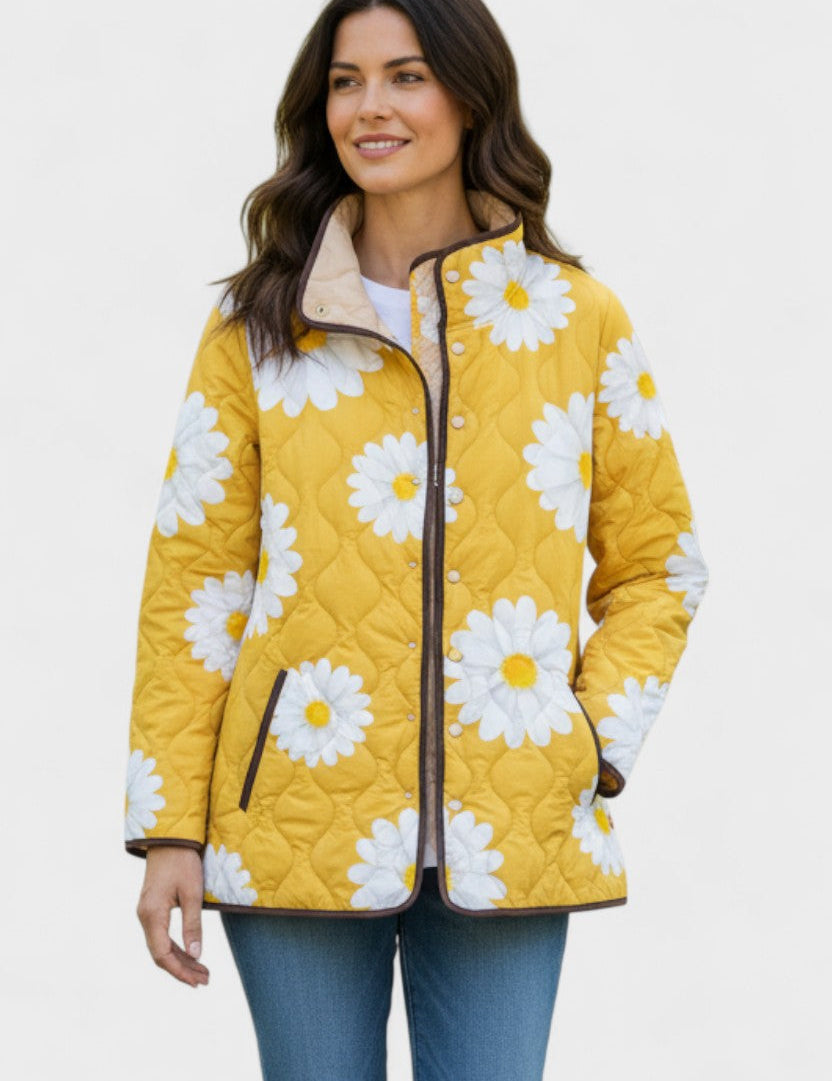 Viviane - Veste matelassée jaune à marguerites - vue d'ensemble