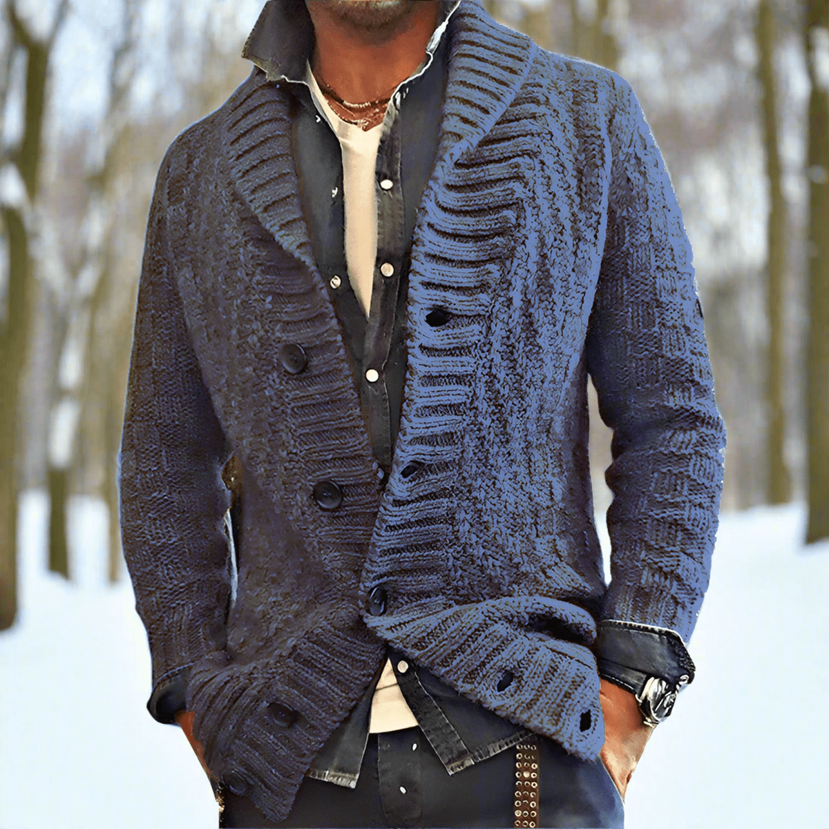 Julien Cardigan Homme en Laine – Gilet en Maille Douce à Col Châle et Boutonnage Élégant