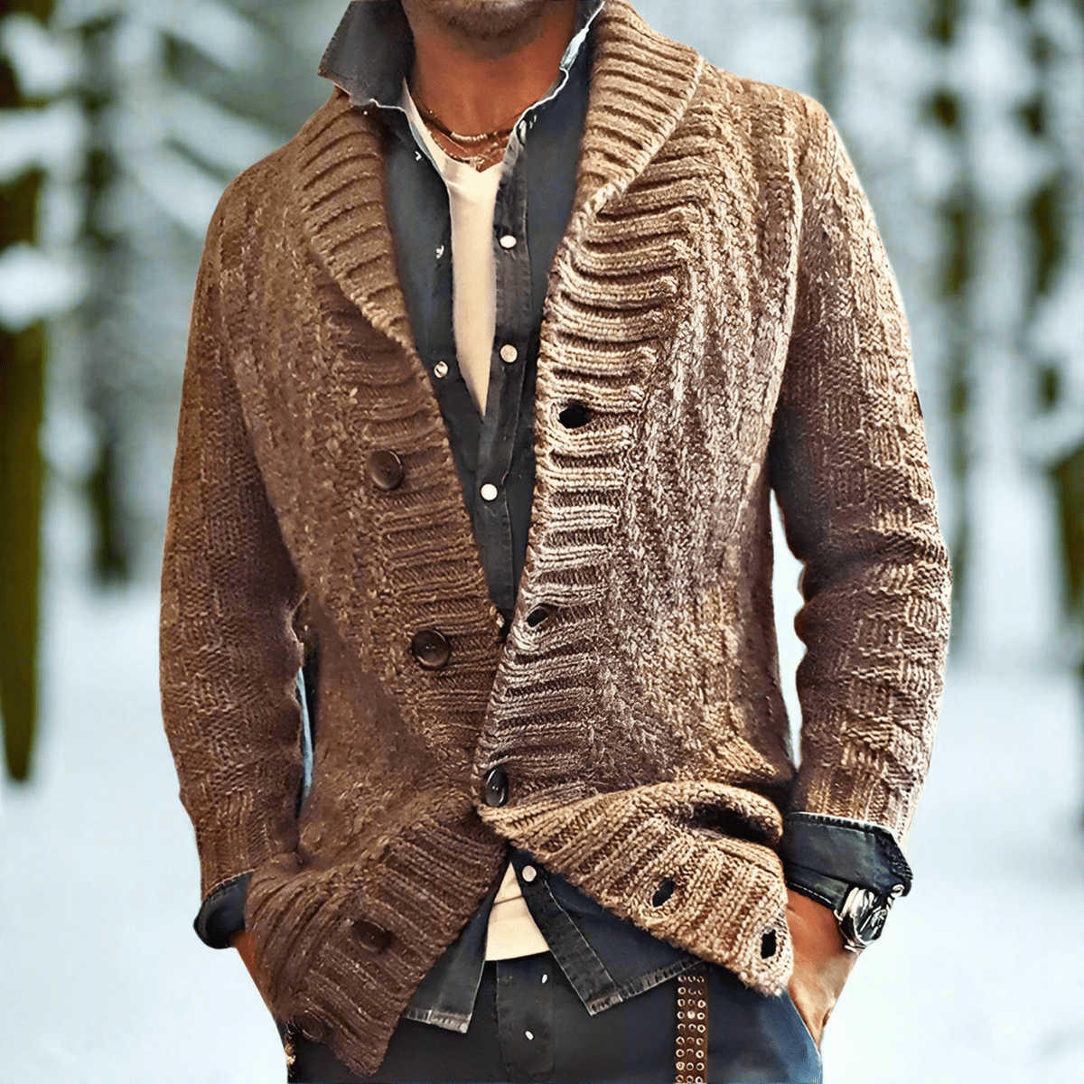 Julien Cardigan Homme en Laine – Gilet en Maille Douce à Col Châle et Boutonnage Élégant