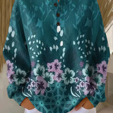 Yolande - Pull turquoise à fleurs - vue d'ensemble