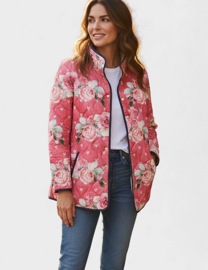 Zélie - Veste matelassée rose à motif floral - vue d'ensemble